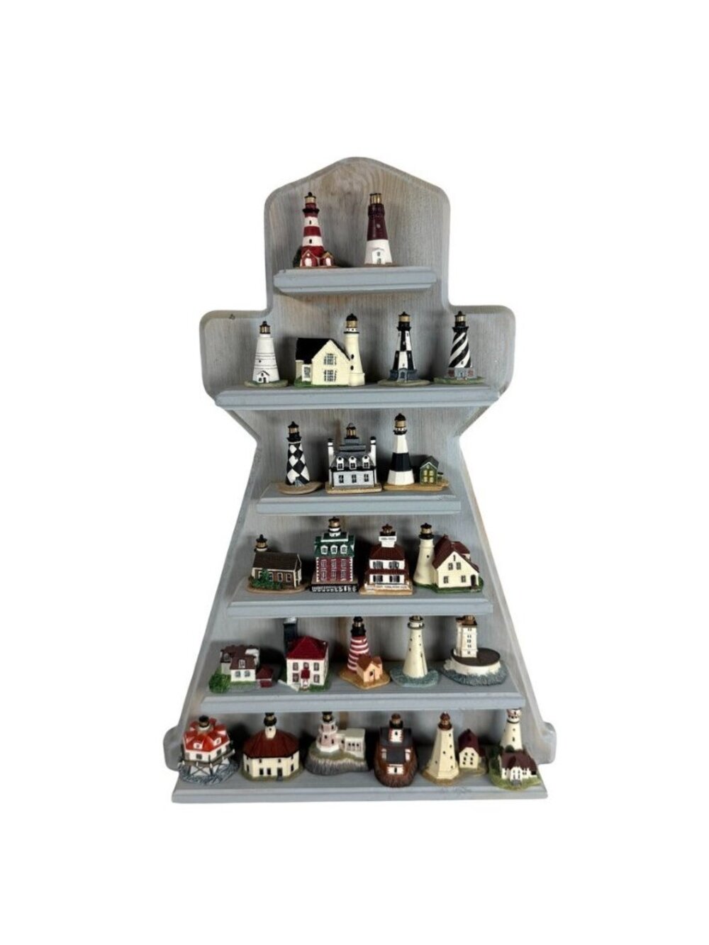 Lenox Lighthouse Thimble Collection Of 24 Lighthouses With Wooden Display Shelf